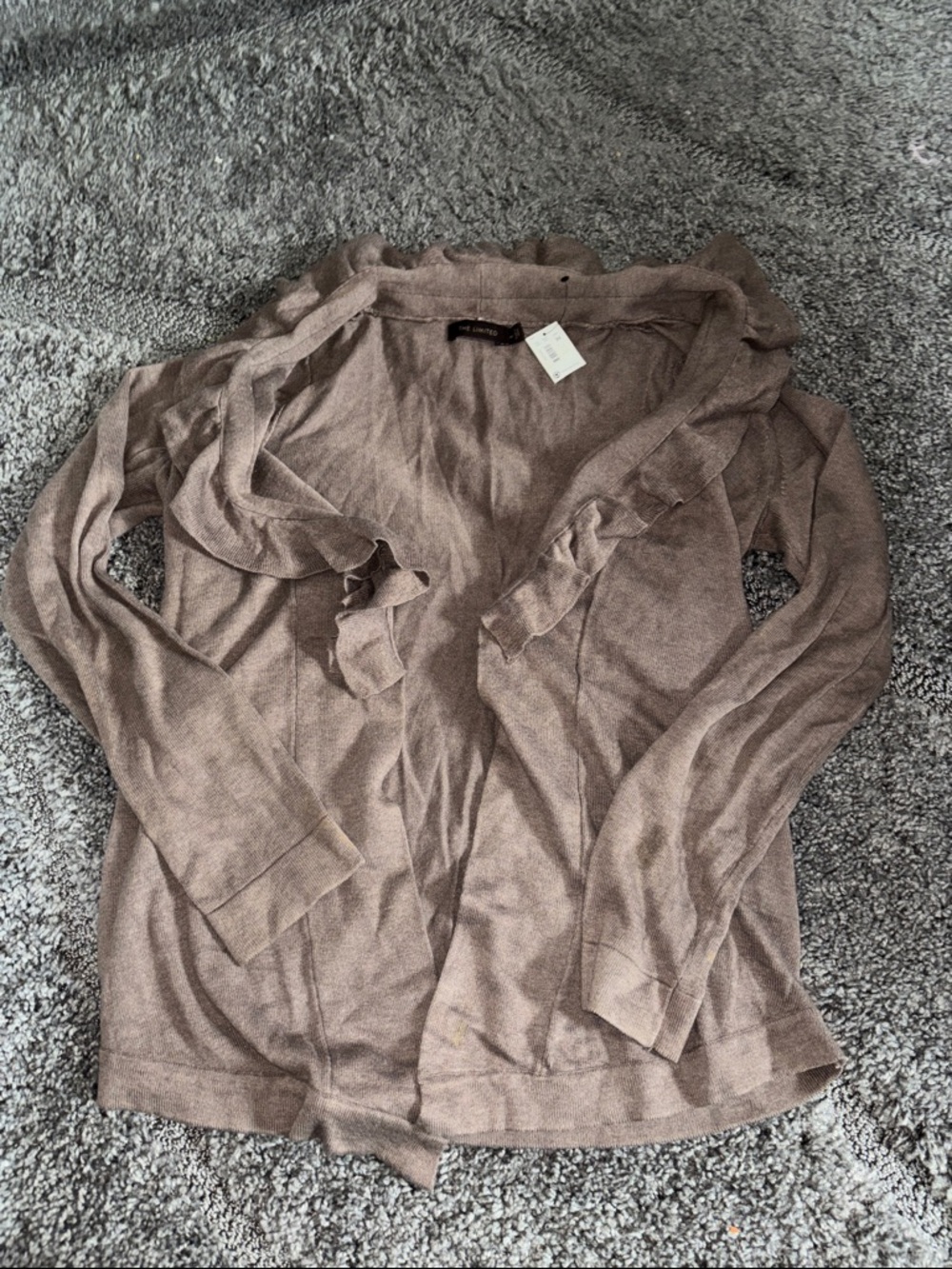 The Limited-Medium Ruffle Trim Open Cardigan sweater cocoa brown NWT